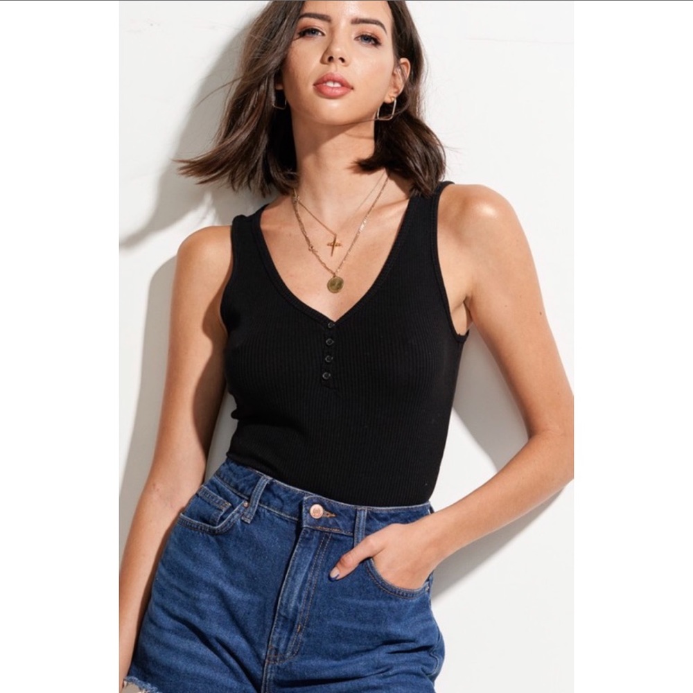 Black Basic Button Up Bodysuit